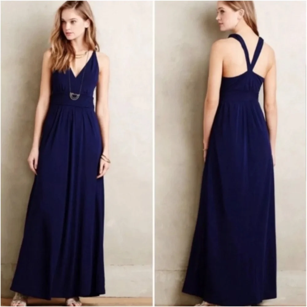 Anthropologie Maeve Yuma Dark Blue Stretch Maxi Dress Size 8 - Picture 2 of 9